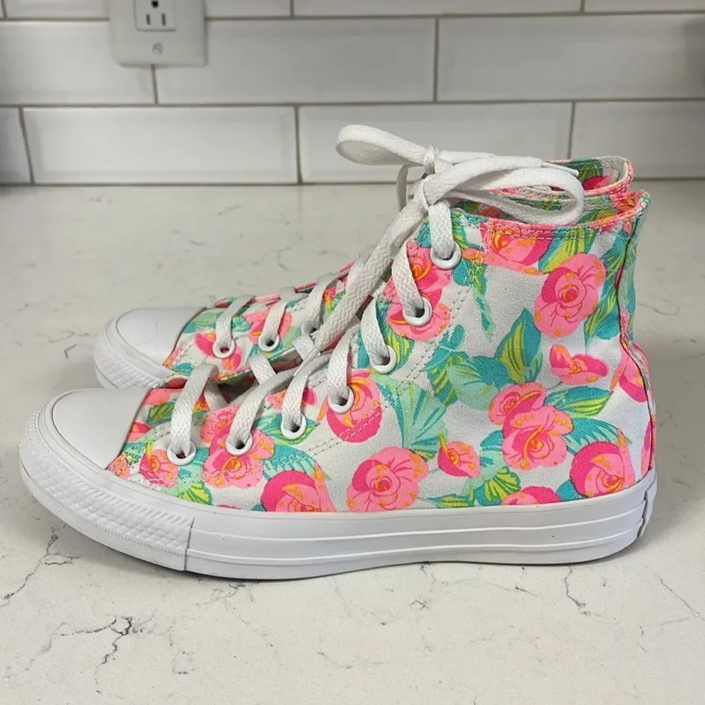 Converse Chuck Taylor All Star Canvas UNISEX HIGH TOP SHOE Neon Floral Rose 8